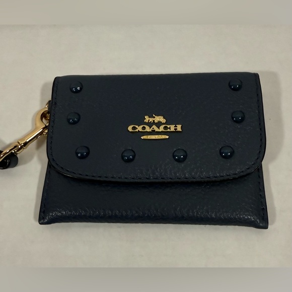 Women’s Coach Rivets Card Pouch New With Tags Leather blue & Gold - Picture 1 of 13